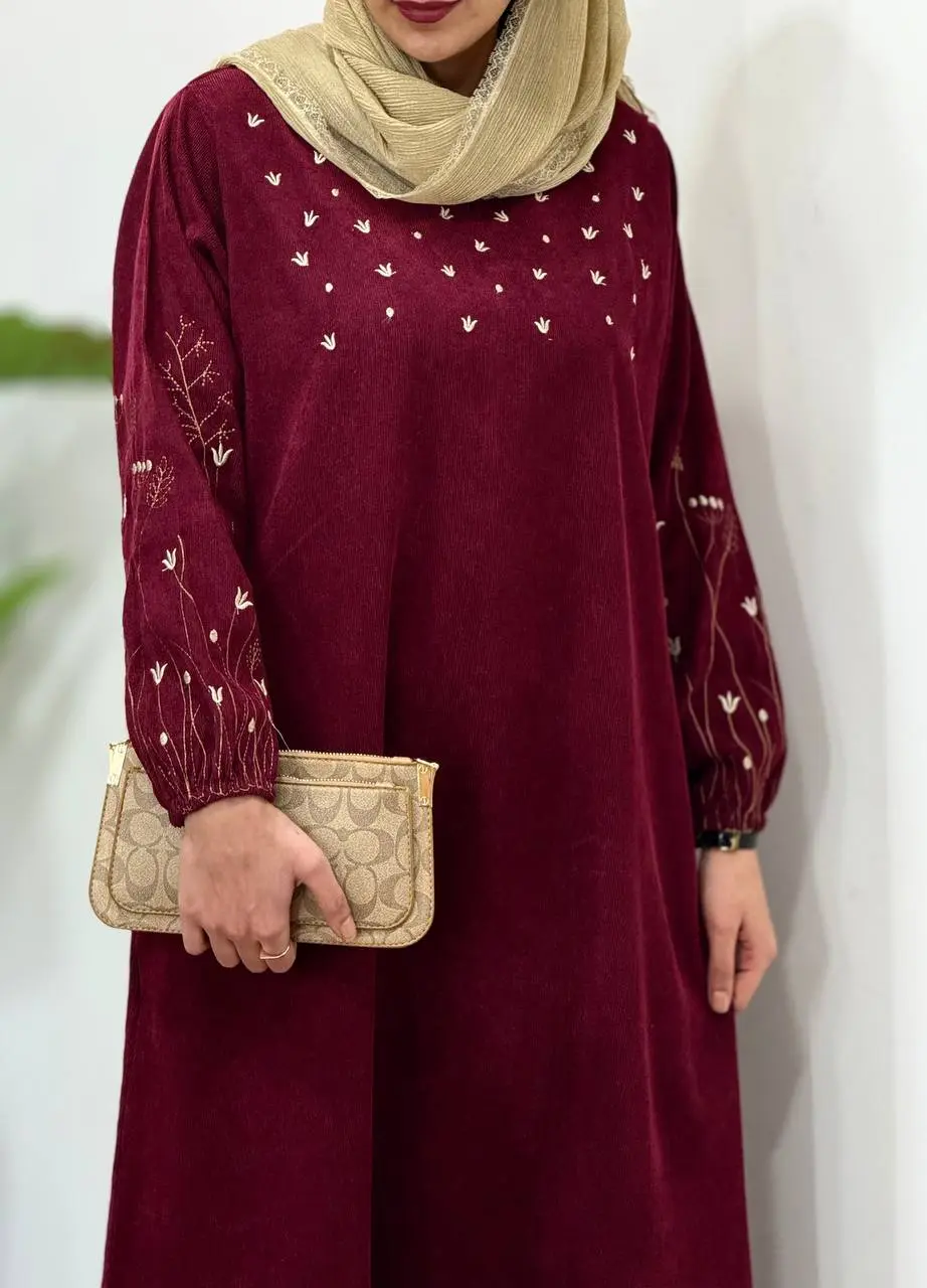 پیراهن مانتویی گلدوزی گندم